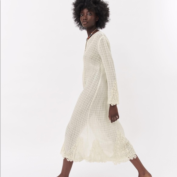 NW/OT Zara Natural Linen Midi Dress size Xl - Picture 4 of 10